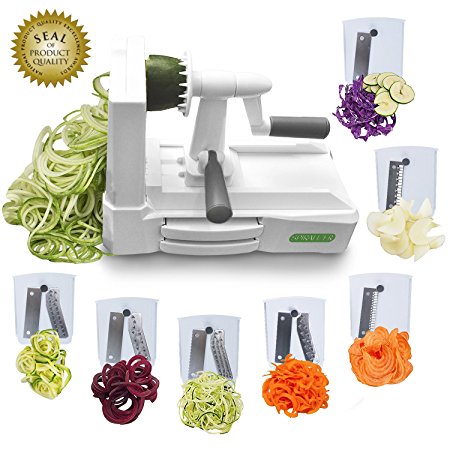 Spiralizer Ultimate 7-Blade Vegetable Slicer Stronger Heavier Duty Design – Biggest Variety of Vegetable Cuts and Pastas for Healthy Low Carb/Paleo/Gluten-Free Meals With 3 Exclusive Recipe E-Books …