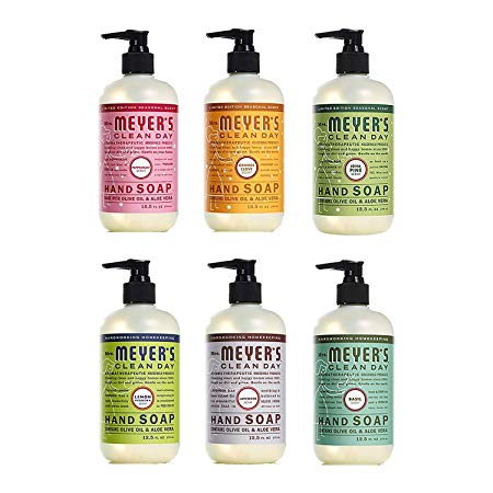 Mrs. Meyer's Liquid Hand Soap Holiday Scents Plus Everyday Scents 6 Scent Variety Pack, 1 Iowa Pine, 1 Orange Clove, 1 Peppermint, 1 Basil, 1 Lavender, 1 Lemon Verbena, 1 CT