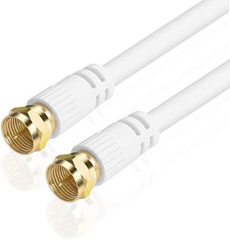 TNP Coaxial Cable (15 Feet) with F Connectors F-Type Pin Plug Socket Male Twist-On Adapter Jack with Shielded RG59 RG-59/U Coax Patch Cable Wire Cord White