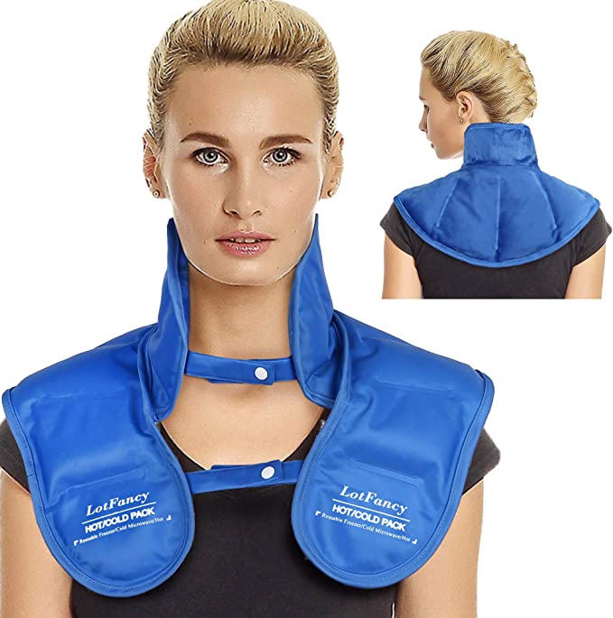 LotFancy Gel Ice Pack for Neck and Shoulder, Reusable Cold Neck Wrap for Pain with Adjustable Straps, Flexible Hot Cold Therapy Compress Pad for Swelling, Injuries, Stress, Tension Relief