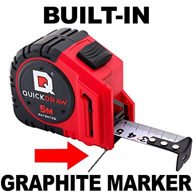 5M (Metric) QUICKDRAW PRO Self Marking Tape Measure - 1st Measuring Tape with a Built in Pencil - Contractor Grade Steel Tape - Power Locking Tape Ruler