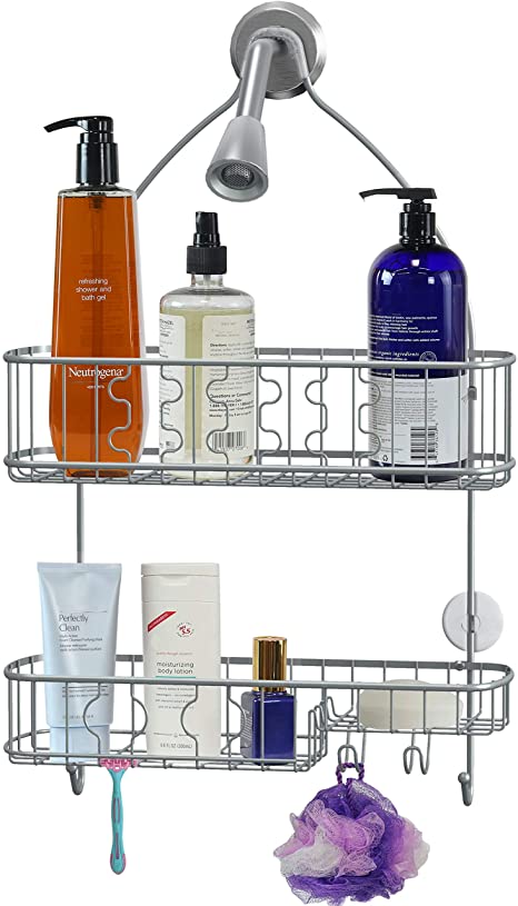 Simple Houseware Bathroom Hanging Shower Head Caddy Organizer (Silver)