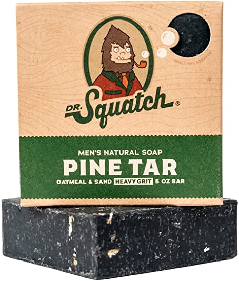 Dr. Squatch Pine Tar Soap – Mens Soap with Natural Woodsy Scent and Skin Scrub Exfoliation – Black Soap Bar Handmade with Pine Tar, Olive, Coconut Organic Oils in USA