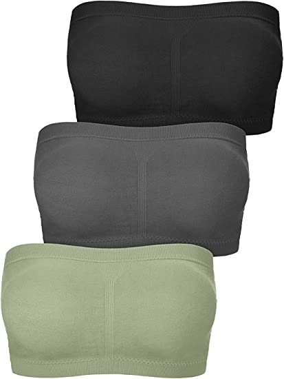 Boao 3 Pieces Women Bandeau Bra Padded Strapless Brarette Soft Bra Seamless Bandeau Tube Top Bra