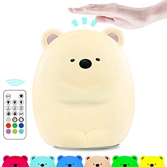 Cute Night Light for Kids, Makion The Logy Bear Touch & Rmote Control Soft Silicone Nursery Night Light for Boys and Girls,Dimmable 7 Color Changing Bright Nightlight