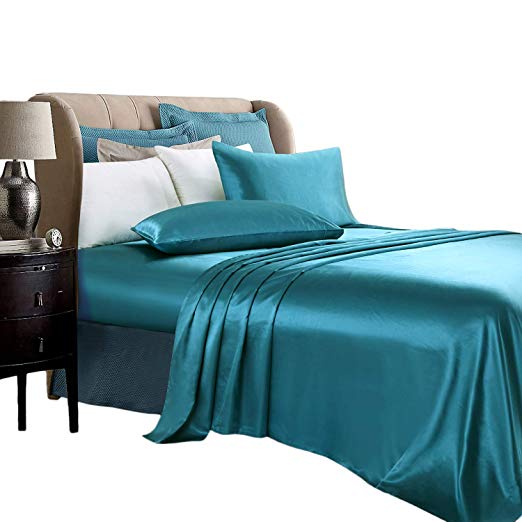 ARTALL Silky Super Soft 4 Piece Deep Pocket Satin Sheet Set,Full Size Teal