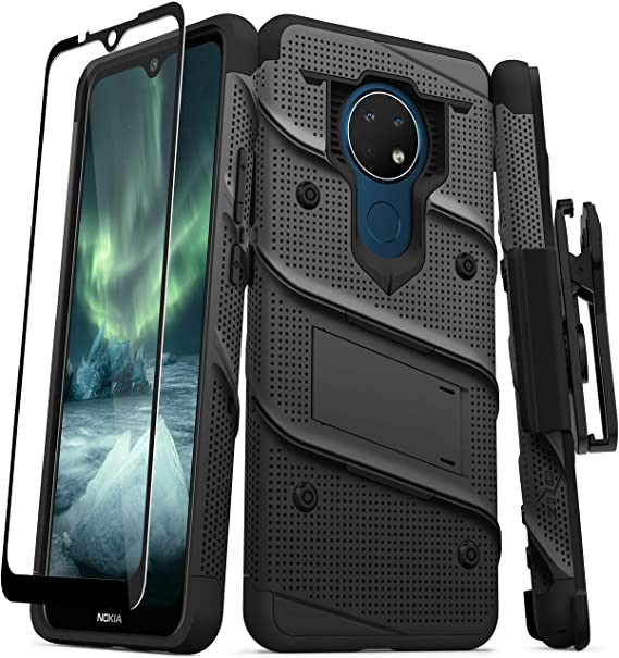 ZIZO Bolt Series for Nokia C5 Endi Case with Screen Protector Kickstand Holster Lanyard - Black & Black