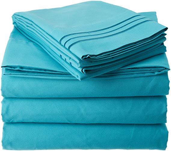 Luxurious Bed Sheets Set on Amazon! Celine Linen 1800 Thread Count Egyptian Quality Wrinkle Free 5-Piece Sheet Set with Deep Pockets 100% Hypoallergenic, Split King Turquoise