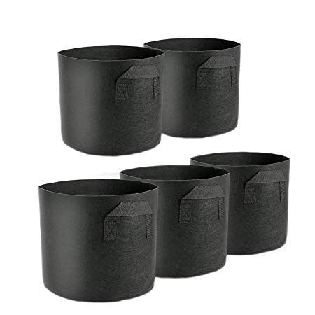 KinHwa Plant Grow Bags Thickened Non-woven Aeration Fabric Pots with Handles Garden Bags to Grow Flowers Vegetables 5 Pack 7 Gallon Color - Black