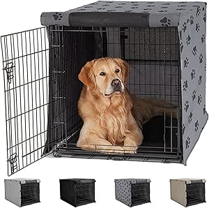 Gorilla Grip Dog Crate Covers compatible with Amazon Basics Dog Crates, All Sides Open, Privacy Cover Fits 42" Wire Kennel, Breathable Mesh Windows, Light Reducing Puppy Training Cage Topper, Gray Paw