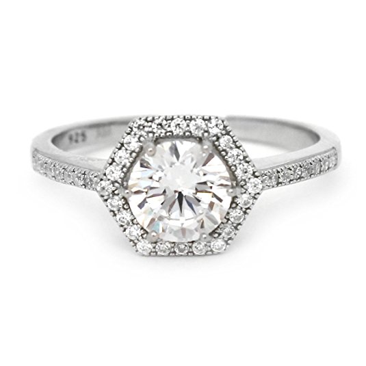 Sterling Silver Solitaire with accent 1.25ct CZ Cubic Zirconia Halo Engagement Ring