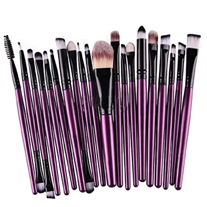 KOLIGHT 20 Pcs Pro Makeup Set Powder Foundation Eyeshadow Eyeliner Lip Cosmetic Brushes (Black Purple)
