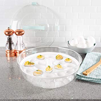 Classic Cuisine Cold Appetizer Tray-4-in-1 Chilled Platter with Ice Compartment, Lid-Multiuse Bowl, Deviled Egg, 3 Section Carrier Serving Dish