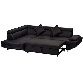 Corner Sofa Bed, 2 Piece Modern Contemporary Faux Leather Sectional Sofa Black