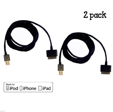 2-Pack Xentris 6 Foot Long MFI Apple Certified 2.1 AMP USB 30 Pin Charging / Sync Cable For Verizon Sprint AT&T iPhone 4 / 4S iPhone 3G / 3GS iPad 1 / 2 / 3 iPod 3rd And 4th Generations (Non-Retail Packaging)
