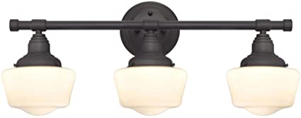 Westinghouse 6342100 Scholar Three-Light Indoor Wall Fixture, Oil Rubbed Bronze Finish with White Opal Glass