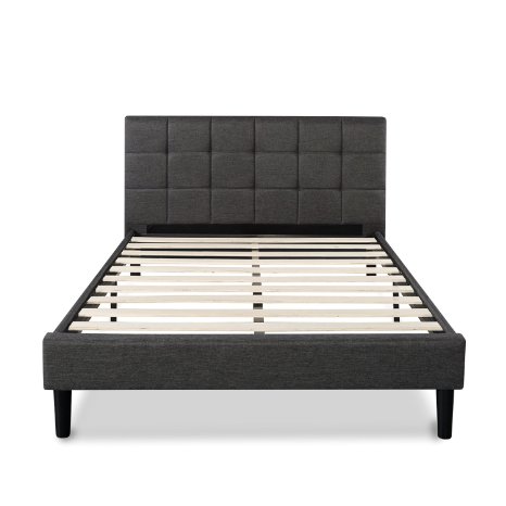 Zinus Upholstered Square Stitched Platform Bed with Wooden Slats King