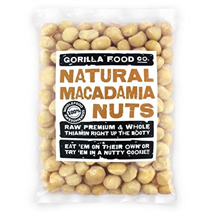 Gorilla Food Co. Raw Macadamia Nuts (New Hawaiian Crop - Style 1) Whole Unsalted - 16oz Resealable Bag