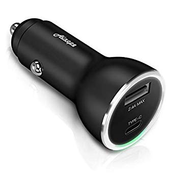 USB C Car Charger, 48W/5.4A 2-Ports Type C Car Charger Adapter with 36W Power Delivery with LED for iPad Pro/Air(2018)/iPhone XS/Max/XR/X/8/7, and 1 USB A Port for Samsung s9/s8 by Ainope (Black)