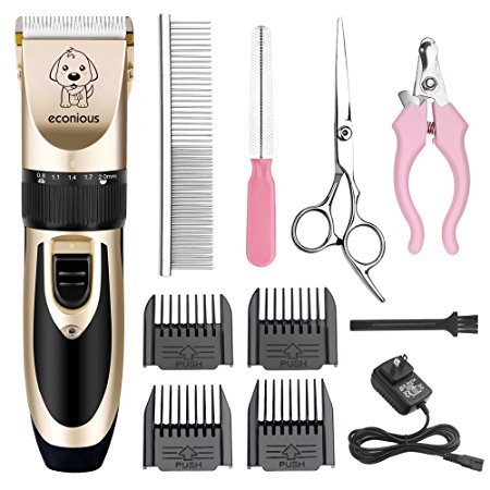 Pet Grooming Clippers, Rechargeable Cordless Pet Grooming Kit with 4 Comb Attachments and 4 Extra Tools for Dogs Cats and other Family Pets’ Hair Shave