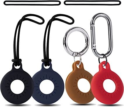 Airtag Keychain Compatible with Apple Airtags 2021, Silicone Protective GPS Case Cover for Air tag Holder, GPS Item Finders Accessories(4 Pack with 2 Keychains and 4 Wrist Strap)