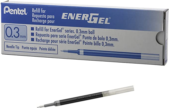 Pentel Refill Ink for EnerGel RTX Retractable Gel Pen Extra Fine Point Needle Tip,12 Pack, 0.3mm, Blue (LRN3-C)