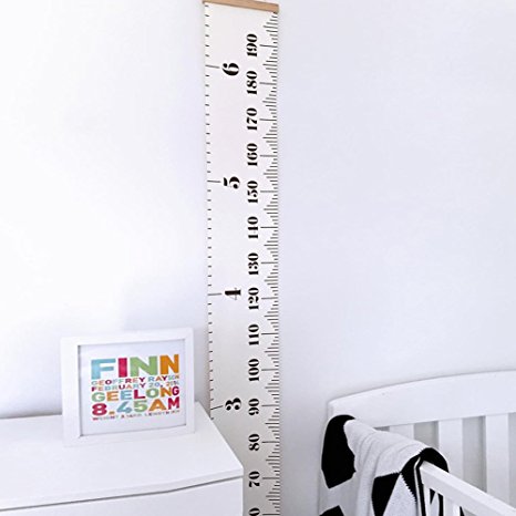 Finebaby Baby Height Growth Chart Hanging Rulers Kids Room Wall Wood Frame Fabric Ruler Room Decoration 79''x7.9''