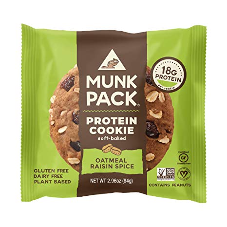 Munk Pack Oatmeal Raisin Spice Protein Cookie with 18 Grams of Protein | Soft Baked | Vegan | Gluten, Dairy and Soy Free | 12 Pack