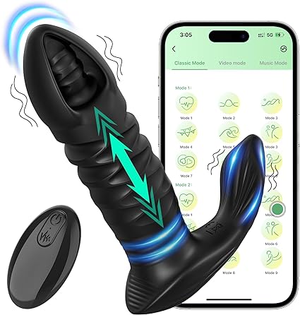 Prostate Massager Thrusting Anal Vibrator, 3 in 1 Vibrating Anal Sex Toys Dildo with 10 Thrusting Modes & Vibration, App & Remote Control Anal Butt Plug Male Sex Toys for Men Women