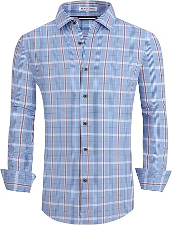 Alex Vando Mens Button Down Shirts Wrinkle Free 4-Way Stretch Print Business Casual Shirt