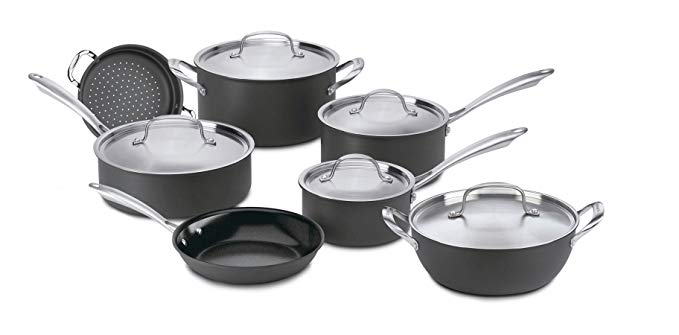 CUISINART Unisex GreenGourmet Hard Anodized 12-Piece Cookware Set, Black