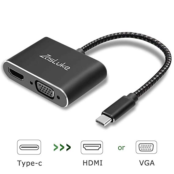 ZasLuke USB C to HDMI VGA Adapter, USB 3.1 Type C (USB-C) to 4K HDMI VGA Converter Adapter for 2018 iPad Pro, MacBook Pro, Chromebook Pixel, Samsung Galaxy S8 S9, Yoga 910