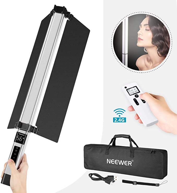 Neewer Light Wand Handheld LED Video Light Stick Photography Lighting Kit with Barndoor/Remote Control/Carry Bag, USB Rechargeable/10 Brightness Levels/1500 Lumen/Color Temperature 3200K-5600K