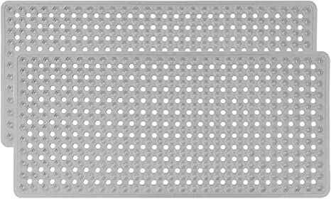 Gorilla Grip Patented Bath Tub and Shower Mat, 35x16, Machine Washable, Extra Large Bathtub Mats with Drain Holes and Suction Cups to Keep Floor Clean, Soft on Feet, Bathroom Accessories, 2 Pack, Gray