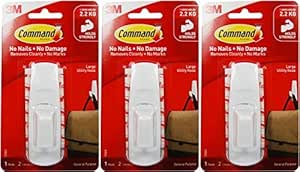 Command Large Utility Hook, White, 1-Hook, 2-Strips (17003ES), 3 Pack