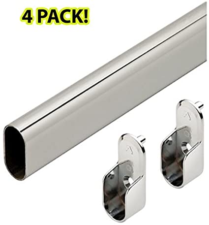 Hafele Premium Oval Wardrobe Closet Rod with End Supports (4 Pack) - 48 inch - Chrome Closet Rod with Closet Rod Brackets
