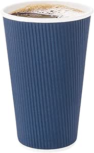 Restaurantware 20 Ounce Ripple Insulated Coffee Cups 10 Double Wall Corrugated Coffee Cups - Matching Lids Sold Separately Secure Grip Midnight Blue Paper Ribbed Coffee Cups Sustainable