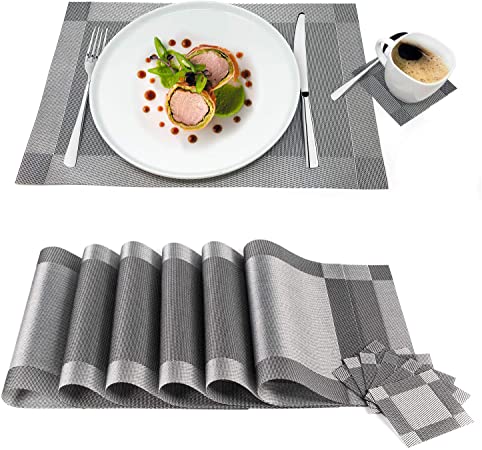 Tatkraft First Table Placemats Set - 6 Coasters & 6 Placemats Waterproof Anti-Slip Durable PVC