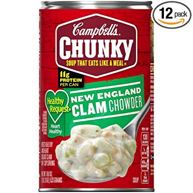 Campbell's Chunky Healthy Request New England Clam Chowder, 18.8 oz. Can (Pack of 12)