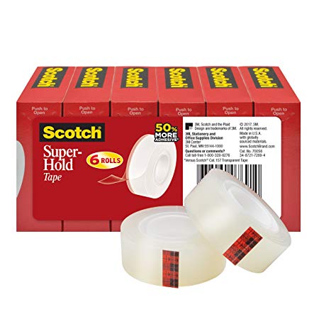 Scotch Brand Super-Hold Tape, Strong and Durable, Clear Finish, Standard Width, 3/4 x 800 inches, 1 inch Core, 6 Rolls (700S6)