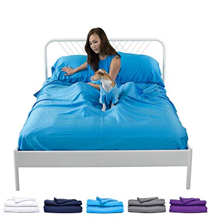 Sheets & Giggles Eucalyptus Lyocell Sheet Set. Compared with Cotton, Our Sheets are Softer, More Breathable, More Cooling, and Sustainable Too- No Sheet. Hypoallergenic, Deep Pockets. King Ocean Blue