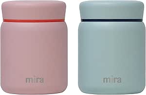 MIRA 2 Pack Insulated Food Jar Thermo for Hot Food & Soup, Compact Stainless Steel Vacuum Lunch Container for Meals To Go - 17 oz, Taffy Pink & Aqua