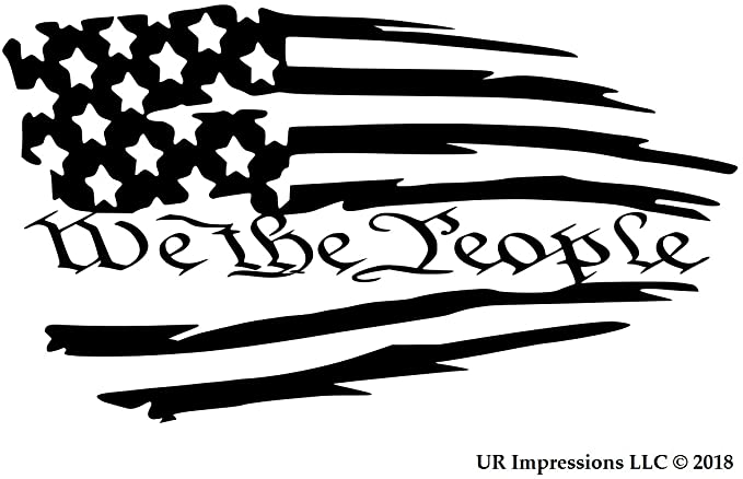 UR Impressions MBlk Tattered American Flag - We The People Decal Vinyl Sticker Graphics for Cars Trucks SUV Vans Walls Windows Laptop|Matte Black|7.5 X 4.2 inch|URI610