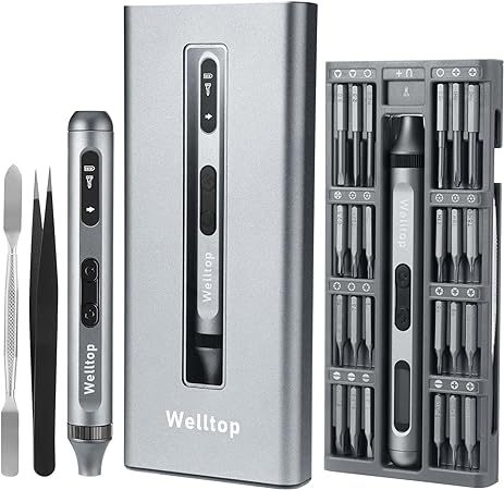 Welltop Mini Electric Screwdriver, Precision Screwdriver Set, 52 in 1 Cordless Power Precision Screwdriver with 48 Magnetic Bits, Magnetic, and Equipped for Precision Work on Phones, Laptops, PS5