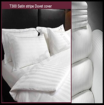 Adam Linens Luxury 5 Star Hotel Quality White 100%Cotton 300 Thread Count Satin Stripe Duvet Cover + Pillowcase Single, Double & King Size (Double) by Adams