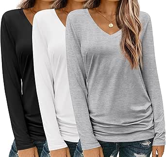 Zeagoo Womens T Shirts Long Sleeve V Neck Basic Tee Soft Casual Loose Fit Fall Tops Outfits 2024