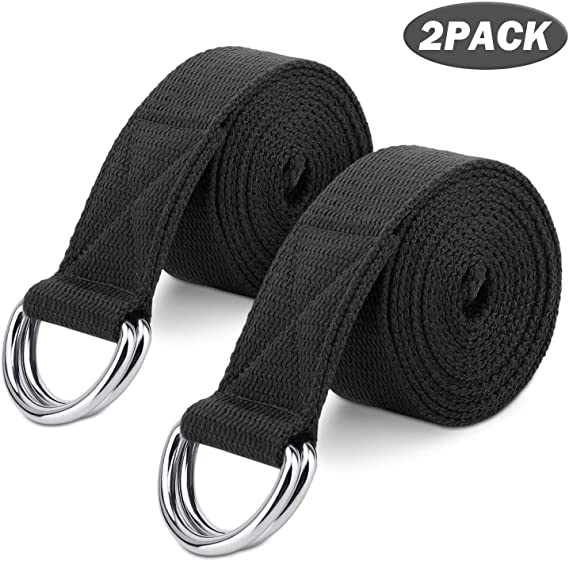 MoKo Yoga Strap Belt [2 Pack], Stretching Exercise Fitness Bands 6ft, Made with Durable Cotton Soft with Metal D-Ring Buckle, Best for Holding Poses, Physical Therapy, Pilates, Increase Flexibility