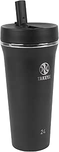 Takeya Stainless Steel Insulated Tumbler with Foldable Straw Lid, 24 Ounce, Onyx