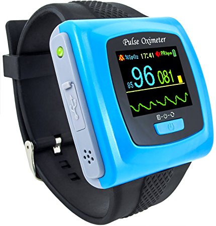 Wrist Pulse Oximeter CMS-50F by FaceLake with One-Year Warranty, Color Display & Rechargable