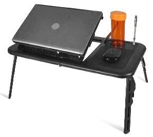 Estink Ventilated Computer Table, Foldable Bed Lap Table with Adjustable Height and Hollow Space for Laptop, Black Border